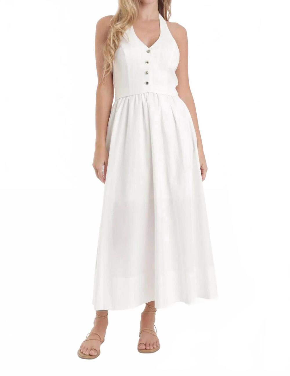 NEW KARINA GRIMALDI orel solid midi dress in white